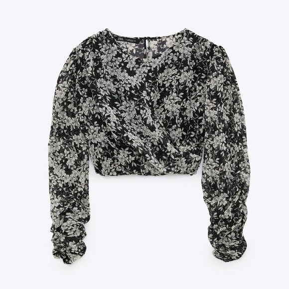 ZARA PRINT CROP BLOUSE - Picture 1 of 6